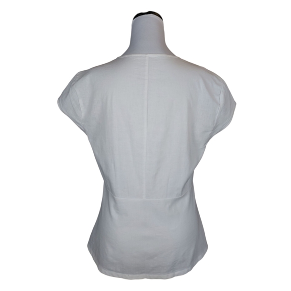 J. Crew White Linen Blend Cap Sleeve N-Neck Blouse Size L - Picture 3 of 7